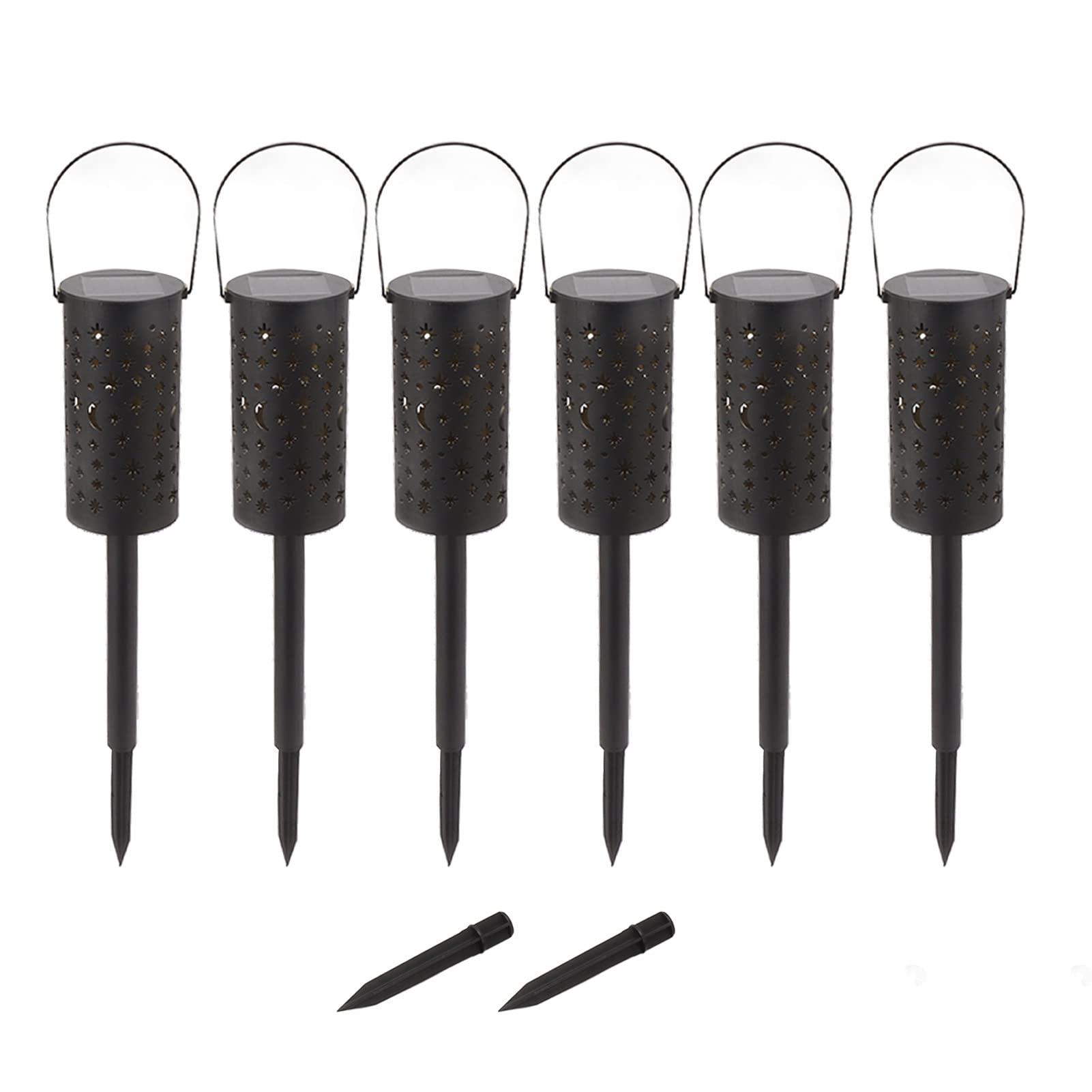 6pcs Solar Pathway Lights Moon Star Hollow Out Solar Garden Lights Waterproof Landscape Lights with Garden Stake for Outdoor Lawn Patio Walkway