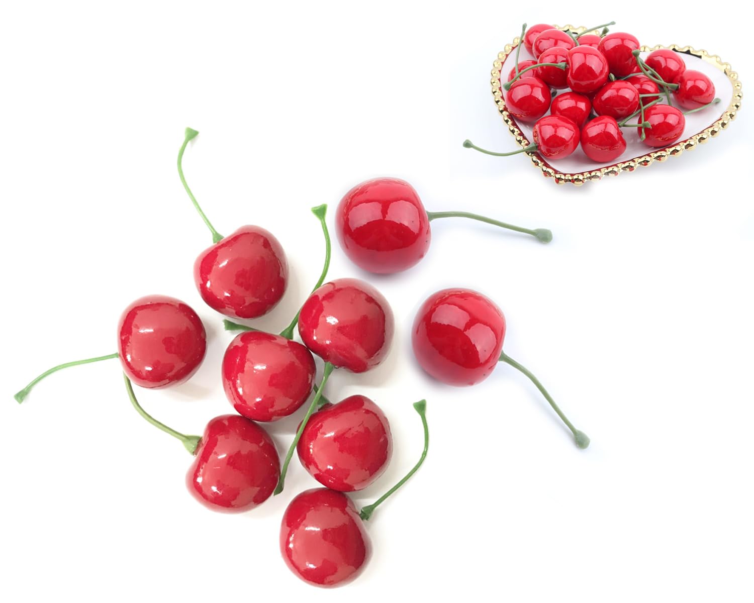 DFsucces Fake Cherry,25 Pcs Artificial Cherries,Artificial Fruits Model Fruit, Fake Red Cherries,Artificial Lifelike Simulation,for Home House Kitchen Party Decoration(Red)