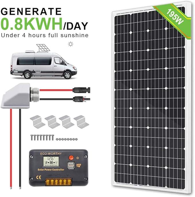 200w Solar Panel For Campervan ECO-WORTHY 200W Solar Panel System: 1pc 195W Solar Panels with 20A USB