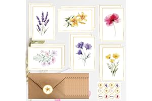 Blank Cards, ECYANER 24 Pack Floral Blank Greeting Cards with Envelopes and Matching Sticker, 6 Assorted Elegant Floral Desig