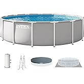 INTEX Prism Frame 15ft x 42in Round Above Ground Swimming Pool Set w/Pump | 26723EP - 1000 GPH Cartridge Filter Pump, Ladder, Pool Cover &amp; Ground Cloth Included - Reinforced Steel Frame