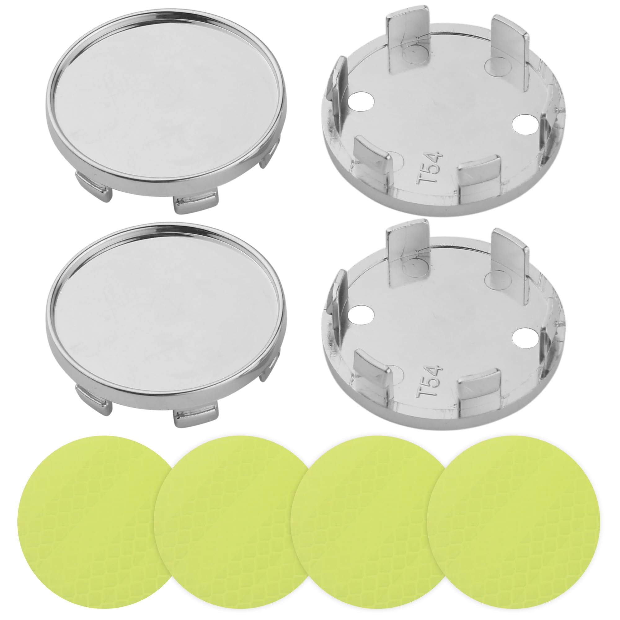 Photo 1 of 2 Inch Wheel Center Cap 4 Pack of 54mm Car Wheel Center Hub Covers Snap-in Plastic Rim Covers Hub Caps with 2 Inch 4 PCS Round Reflective Stickers Car Accessories Silver (Outer 54mm, Inner 49MM)