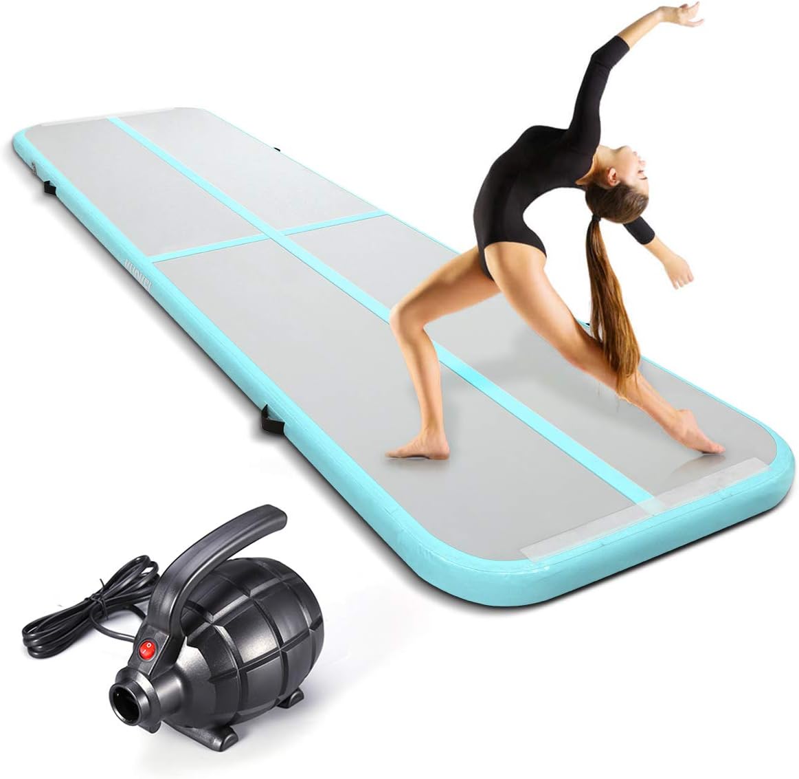 Tapis De Gymnastique Gonflable 600x100x20 Cm - Capacité 1000 Kg, Avec Pompe, Couleur Grise