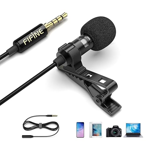 Fifine Lavalier Lapel Microphone, Clip On Mic for