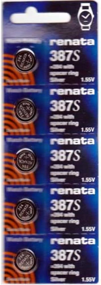 Renata 387 Button Cell watch battery, 5 Batteries