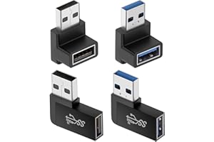 Vernijtrdy 4 Pack USB 3.0 Adapter Vertical Up and Down Angle, Horizontal Left and Right Angle USB Male to Female Extender Con
