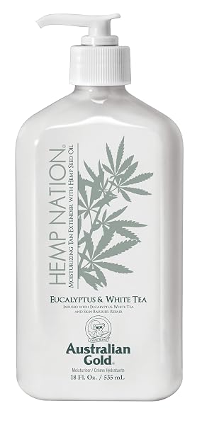 AUSTRALIAN GOLD HEMP NATION EUCALYPTUS & WHITE TEA BUNDLE – TAN EXTENDER BODY LOTION (18 FL OZ) AND EXFOLIATING AGAVE & LIME BODY SCRUB (8 FL OZ), SKIN BARRIER REPAIR, PURE HEMP SEED OIL
