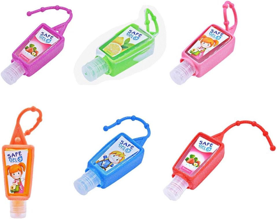 Annark 1pcs Mini Hand Sanitizer Fruit Scented Disposable with Silicone Protective Case Kids Travel Portable Mini 30ml Liquid Soap Plastic Bottles Keychain Carriers