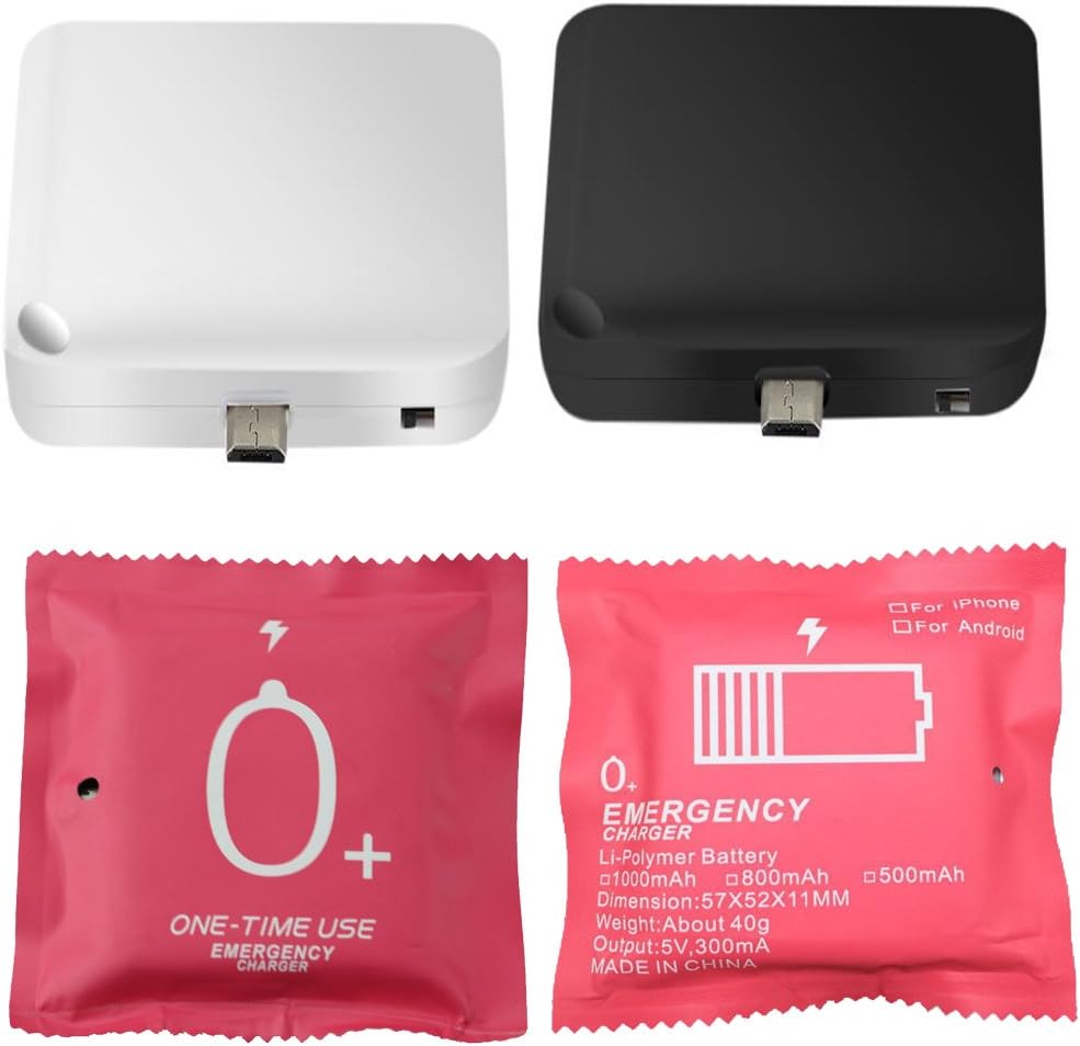 CHYDA Emergency Disposable Power bank External Cell Phone Battery Packs 800mah with Switch Condom Package (pack of 2) (White And Black) (for Android)