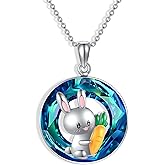 MONGAS Bunny Necklace Sterling Silver Easter Rabbit Necklace Created Crystal Pendant Cute Animal Carrot Bunny Jewelry Gifts for Women