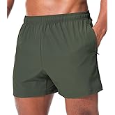 Surenow Men's Workout Running Shorts Quick Dry Gym Shorts Active Lightweight Shorts Athletic Shorts for Men with Zip Pockets