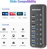 RSHTECH 7-Port USB Hub 3.1/3.2 Gen2 10Gbps USB-C/A Powered Splitter view 6