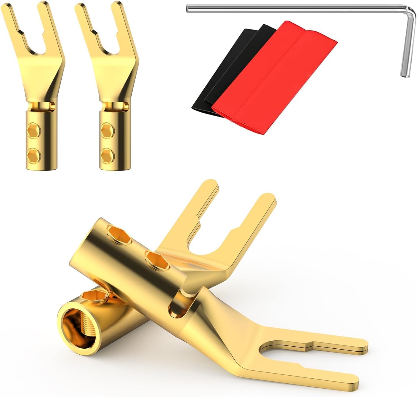 Audiocrast 4 Pcs Speaker Spade Connectors HiFi Spade Plugs Pure Copper Banana Plugs Fork Y Plugs Audio Speaker Plug For Speakers' Cable (Pure Copper Gold Plated)