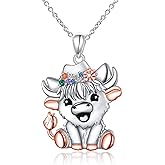 DAOCHONG S925 Sterling Silver Scotland Highland Cow Cattle Colorful CZ Pendant Necklace for Women Jewelry