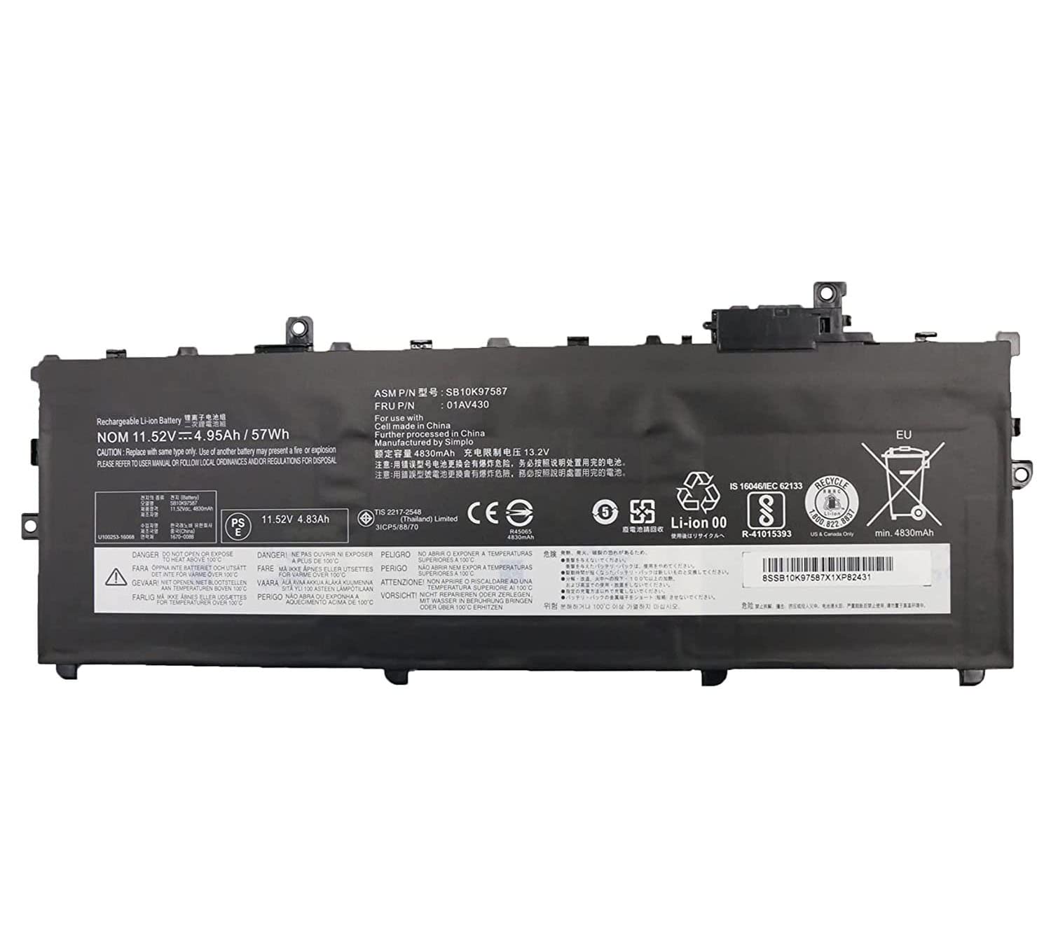 01AV430 SB10K97587 01AV431 SB10K97588 01AV494 SB10K97586 01AV429 SB10K97586 Laptop Battery Replacement for Lenovo ThinkPad X1 Carbon 5th Gen 2017 6th Gen 2018 Series (11.52V 4.95Ah/57Wh)