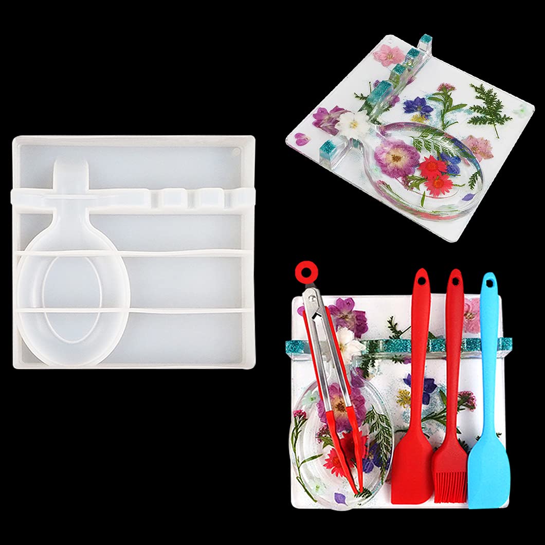 Rolin Roly Resin Spoon Holder Mould Utensil Epoxy Mold Kitchen Silicone Moulds Storage Tray Casting Molds for DIY Crafts Spoons Tongs Chopsticks Organizer Home Decorations