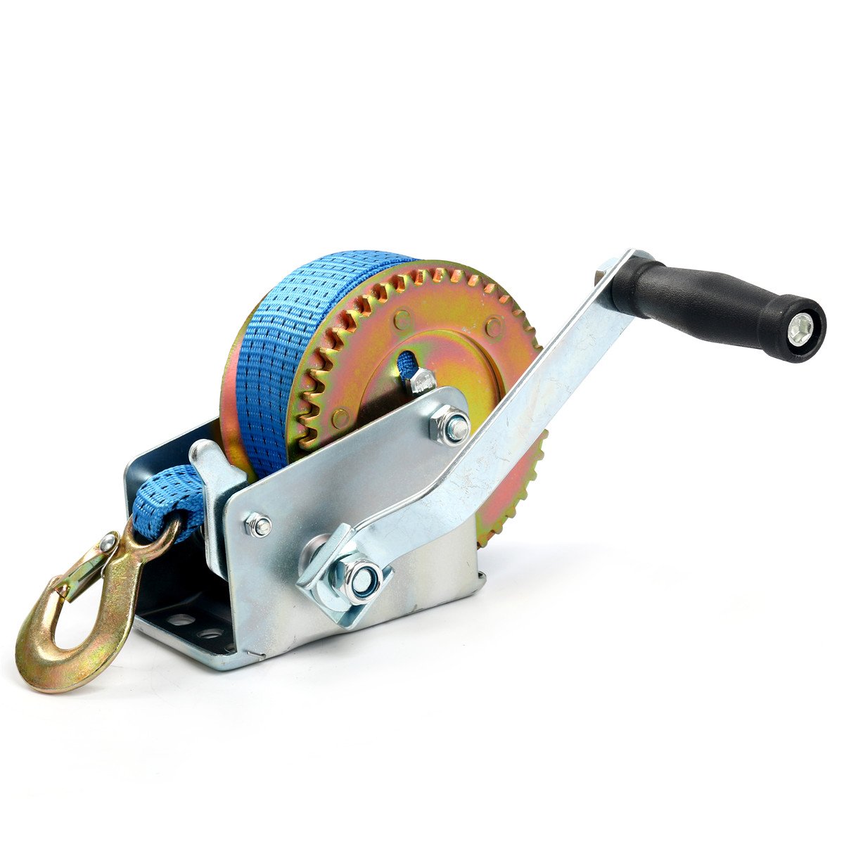 FreeTec 1000lbs Hand Winch Hand Crank Strap Gear Winch Polyester Strap ATV Boat Trailer Heavy Duty