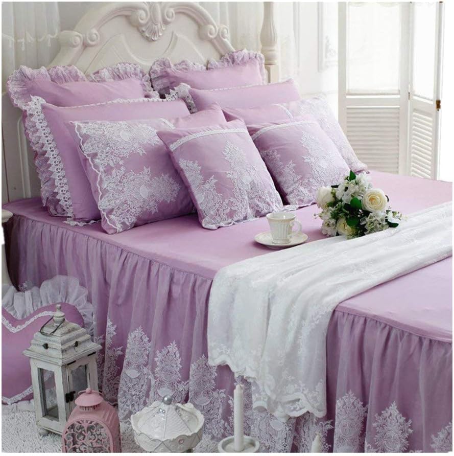 Abreeze Purple Princess Bedding with Lace Ruffled Cotton Duvet Cover Sets 4PCS Full Size