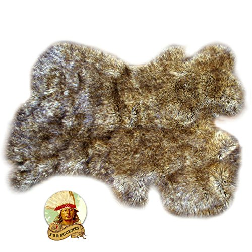 Brown Lynx , Wolf, Coyote Fur Rug Shag Pelt Rug Faux Flokati Pelt Suede Lined (5'x7')