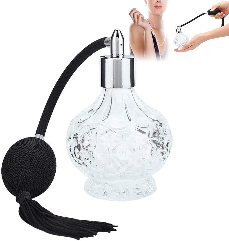 Neeliup Vintage Perfume Atomizer, Crystal Art Glass Spray Bottle with Tassel (90ml), Clear, 90 ml