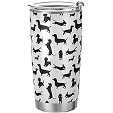 Yasala Tumbler Dachshund Black Cute Insulated Coffee Cup Beverage Container Travel Mug with Straw and Lid Double Wall Stainless Steel 20oz BPA-Free for Sport, Back to School