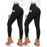 CTHH 2 Pack Fleece Lined Leggings Women with Pockets - High Waisted Soft Winter Thermal Warm Tummy Control Yoga Pants