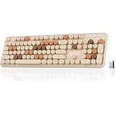 Colorful Wireless Bluetooth Keyboard, 104-Key Full-Size (Milk-Tea Colorful) | 2.4G/Bluetooth Dual-Mode Connection, Retro Typewriter Design, Compatible with Windows, Mac, PC &amp; Laptops