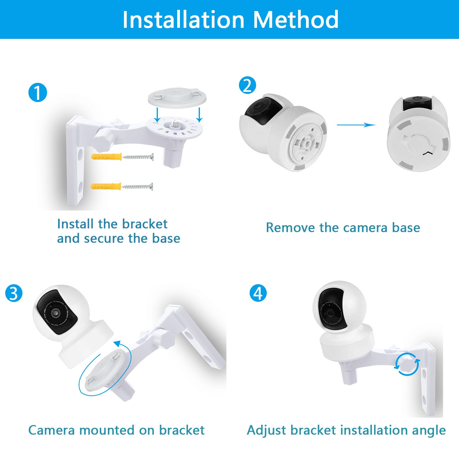 Wall Mount Compatible with TP-Link Tapo C210/ C200 and Kasa Indoor Pan EC70/ EC71/ KC410S, Adjustable Angles Bracket 180 Degree Rotation Easy to Install Security Camera Bracket/Holder, 2 Pack