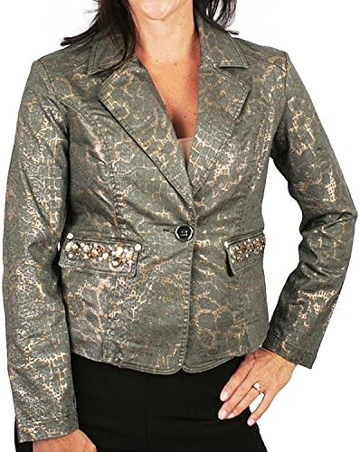 Ethyl Womens Embellished LeopardPrint Jacket - Cotton, Color: Olive (Medium)