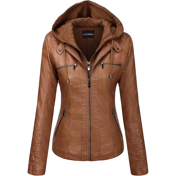 Springrain Women's Faux Leather Jacket Moto Biker Coat with