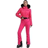 GSOU SNOW Womens Ski Suit One Piece Snowsuit Snowboard Jacket Slim Snow Jumpsuit Faux Fur Ski Outfit Waterproof
