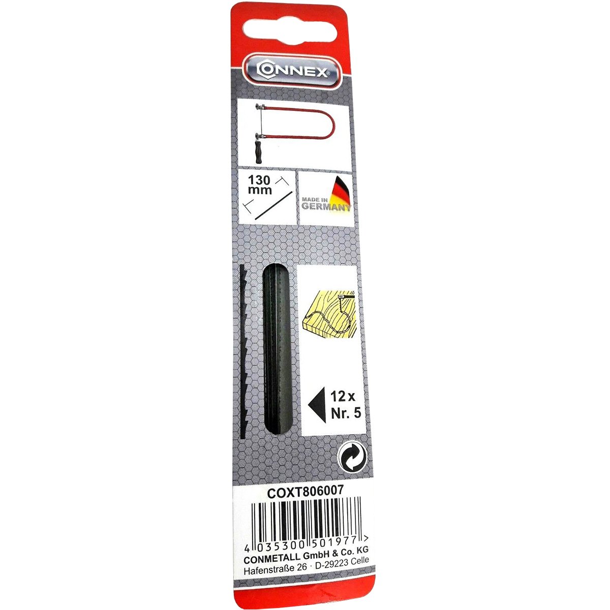 Connex COXT806007 "Taifun" No. 5 Fretsaw Blade for Wood, Black, Set of 12 Piece