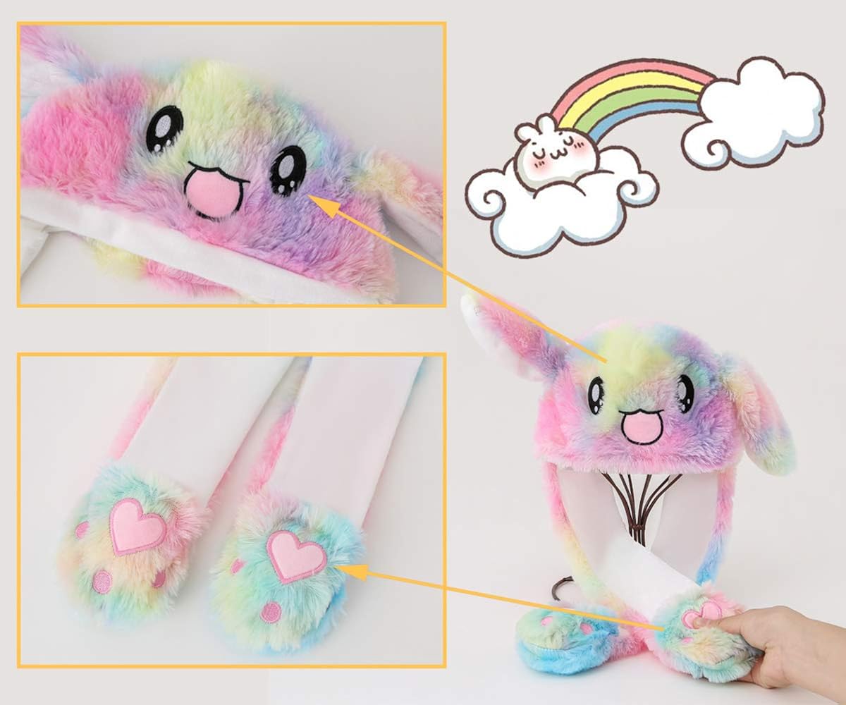 dressfan Women Girls Funny Plush Animal Ear Hat Toy Birthday Gift With Moving Ears Pressing the Animal Cap Will Make the Ears Move Girls Boys Kids Women Cosplay - Image 4