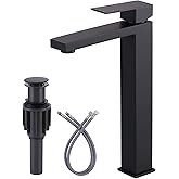 Vessel Sink Faucet Matte Black, ARCORA Single Handle Tall Bathroom Faucet, Single Hole Lavatory Vanity Mixer Tap with Pop Up Drain and Faucet Supply Lines