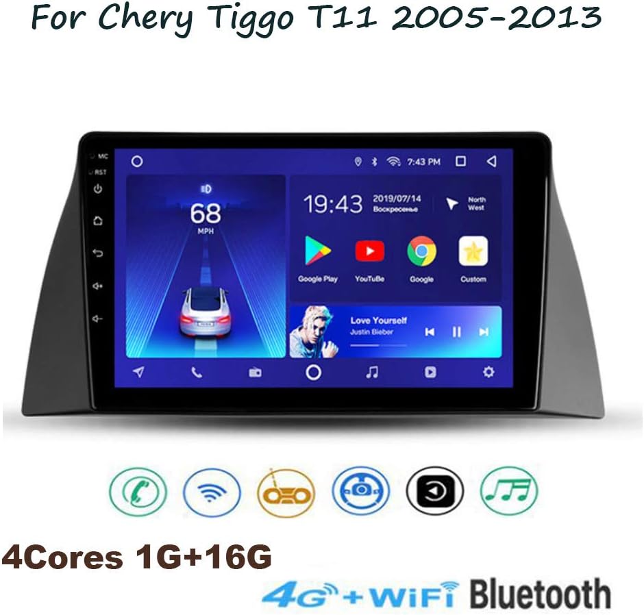 Yuahwyehe Android Car Radio 9 Inch Touch Screen GPS Stereo Player for Chery Tiggo T11 2005-2013 Bluetooth WiFi 4G Sat FM Mobile Phone Mirror Link Dual USB Car Video+Backup Camera