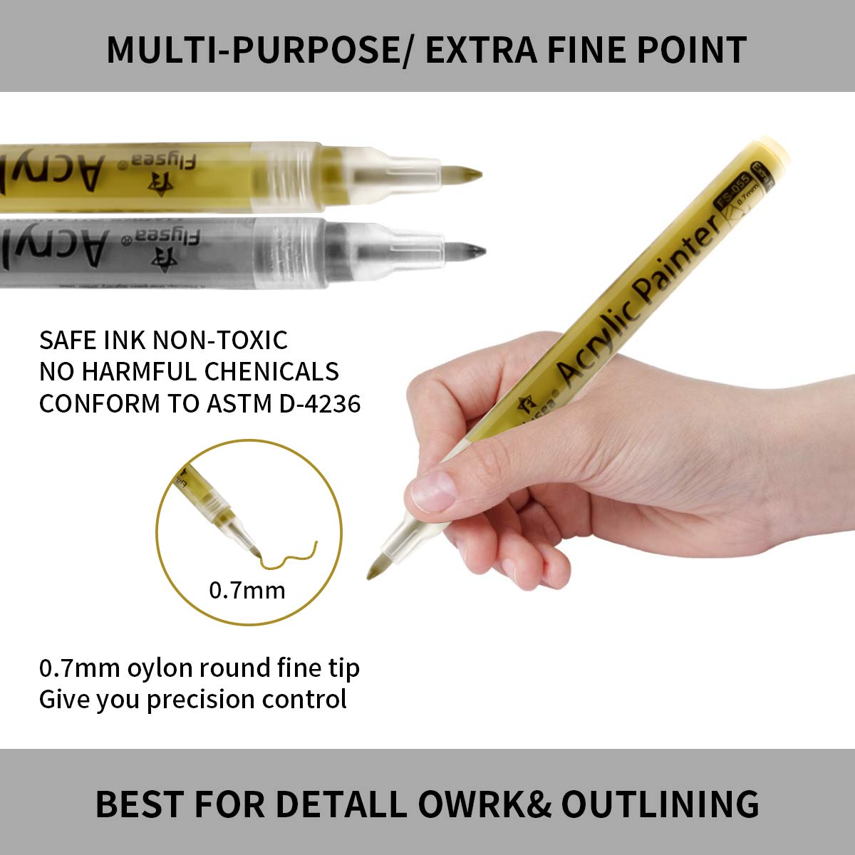 isightguard Acrylic Paint Pens,6 Pack Black White Paint Markers, Paint Pens for Rock Painting Stone Ceramic Glass Wood Plastic Glass Metal Canvas,Drawing, Water-Based Acrylic Paint Sets (Gold+Silver)