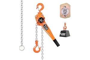 VEVOR Manual Lever Chain Hoist, 1-1/2T 3300LBS Capacity Heavy Duty Come Along, 10FT Lift G80 Alloy Steel Chain with Dual Pawl