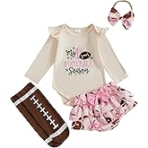 KKCVMOMOQ Baby Girl Football Outfit Newborn My 1st Football Season Long Sleeve Romper Shorts 4Pcs Set Infant Fall Clothes (Pink, 6-12 Months)