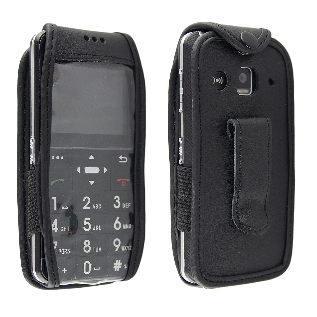caseroxx Leather-Case with belt clip compatible with Easyfone Prime-A7 made from genuine leather, Pouch with belt clip and viewing window in black