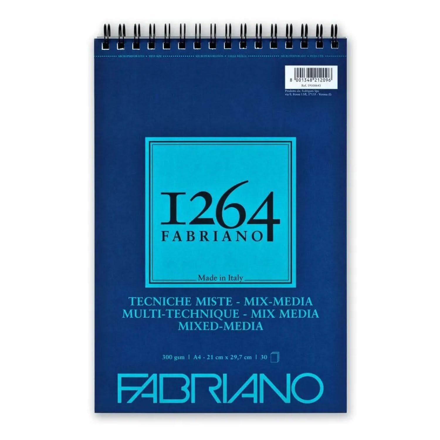 Fabriano Honsell 19100643 19100643-Fabriano Mix Media Spiral Pad 1264 300 g/m² DIN 30 Natural White Medium Grain Paper Acid Suitable for All Different Techniques White A4 40 Sheets