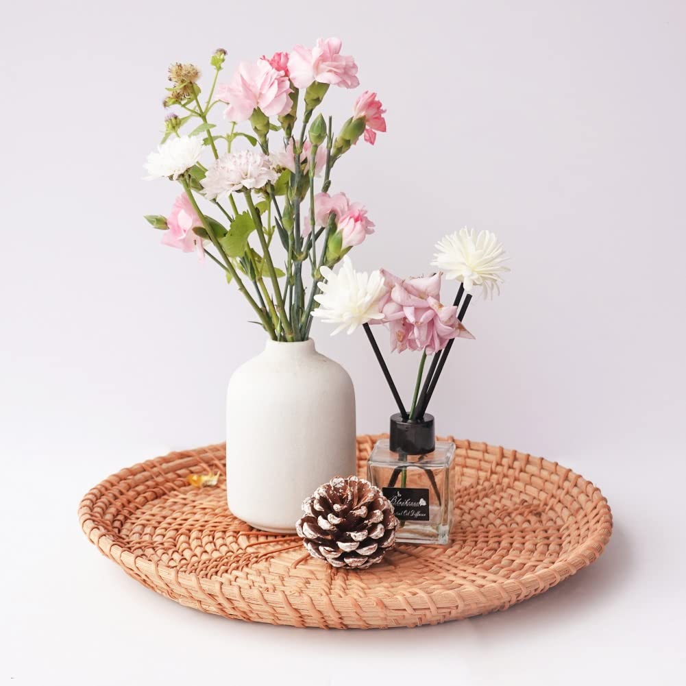 Photo 1 of 11inch Round Decor Rattan Centerpiece Tray for Candle Vase Holder Keys Remote Tray for Entryway Table Bread Serving Tray for Coffee Table Home Decor