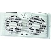 HOLMES Dual 8" Blade Twin Window Fan with LED One Touch Thermostat Control
