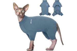 ROZKITCH Hairless Cat Jumpsuit, Breathable Soft Jumpers for Sphynx Only, Coat with Four Legs, Warm Sweater T-Shirt Pajamas Jumpsuit Vest Cornish Rex, Devon Rex, Peterbald Blue M