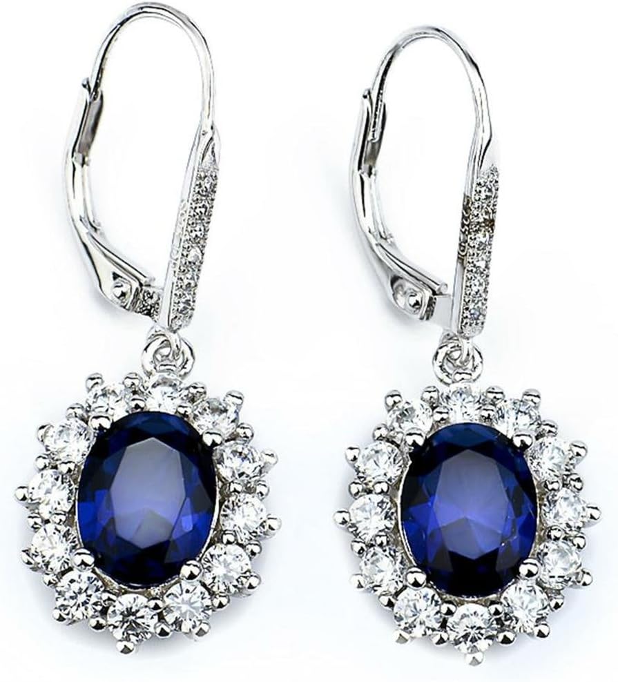DACHMA 925 Sterling Silver Diamond Accent Sapphire Zircon Leverback Dangle Earrings For Women