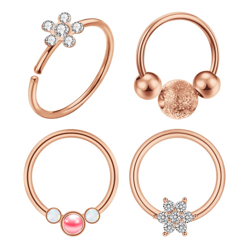 Longita 4PCS Nose Lip Ring Piercing Septum Jewelry 18G Surgical Steel Tragus Helix Earrings