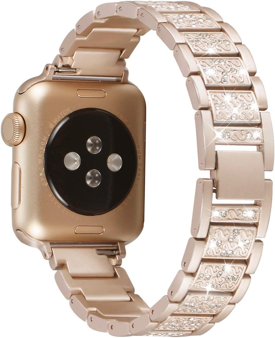 Minfex Bling Bands Compatible with Apple Watch 38mm 40mm for Iwatch Series 4/3/2/1 Stainless Steel Metal Bracelet Wristband for Women Girl (Gold)