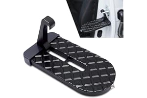 Jewkot 1 PC Car Door Pedal, 5.79" x 3" x 3.03" Rubber Wrapped Paint Protection Pedal for Assisting Access to Roof, Alloy Super Load-bearing Foldable Hook with Safety Hammer, Universal for Car (Black)