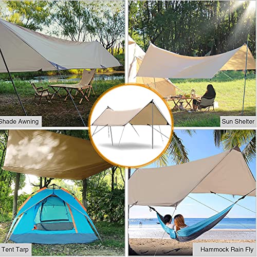 Overpassing Camping Tent Tarp Sun Shelter Canopy Beach Sunshade with Poles, 4-6 Person PU 3000mm Lightweight Awning Canopy Sun Shelter For Outdoor Camping Fishing Backyard Picnics Pool (3 * 4 meter)