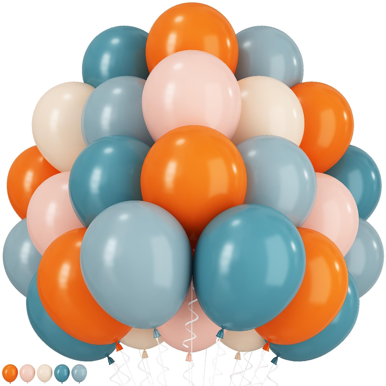 Orange and Blue Balloons, 60 Pcs Retro Sea Blue and Tangerine Latex Balloon, 12 Inch Teal Ivory Light Blue Party Decoration for Boho Theme Birthday Baby Shower Bridal Shower Graduation Engagement