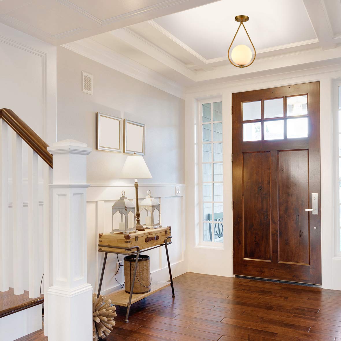 Industrial Brass Flush Mount Ceiling Light Ivory Glass Globe Ceiling Light Fixture